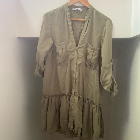 Zara Basic army green drop waist shift dress - Picture 3 of 4